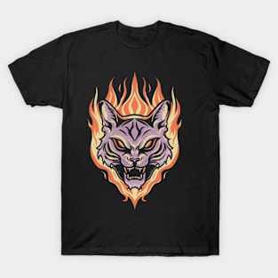 Flaming Cat Tattoo - Fierce Fire Kitty T-Shirt